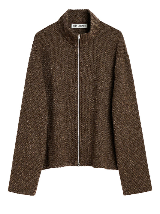 OUR LEGACY-SHRUNKEN FULLZIP POLO-M4256SBS BROWN SPARSE BUCKLE WEAVE