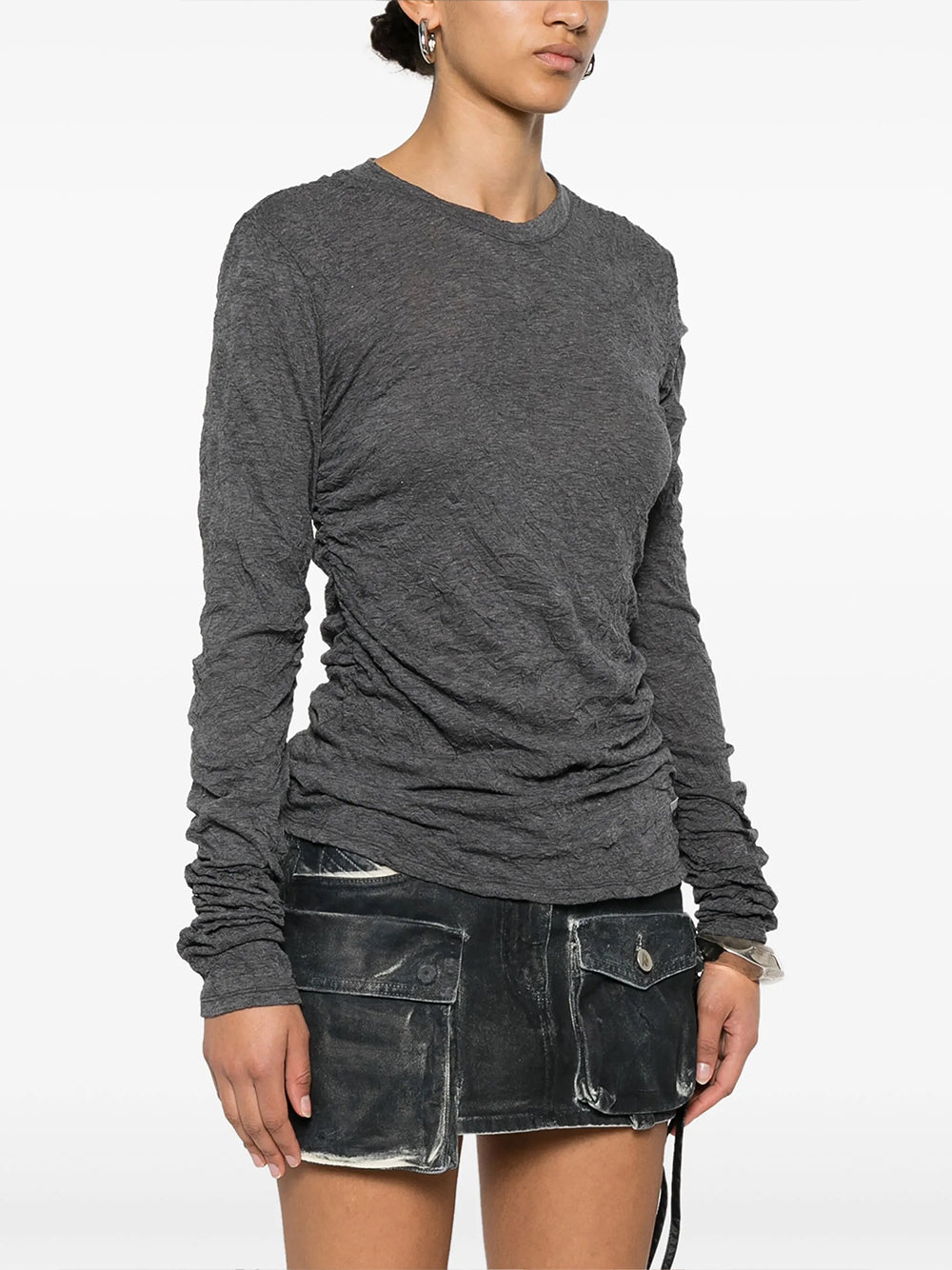 OUR LEGACY-STRAIN SLIM LONGSLEEVE-W2256A4 ANTHRACITE CRINKLE GAUZE