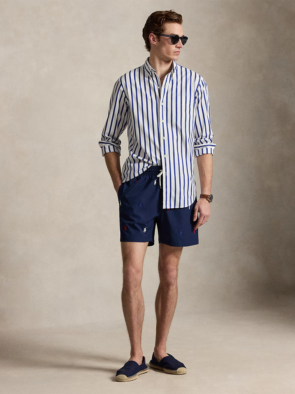 POLO RALPH LAUREN-5.75-INCH TRAVELER CLASSIC SWIM TRUNK-710957786001 NEWPORT NAVY W/AOE PP