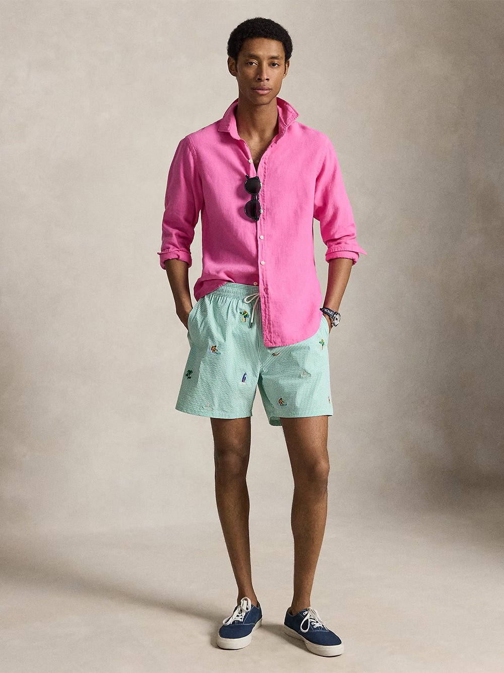 POLO RALPH LAUREN-5.75-INCH TRAVELER CLASSIC SWIM TRUNK-710B14034001 KEY WST GREEN STRIPE AOE