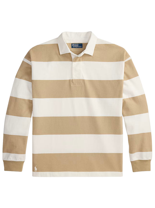 POLO RALPH LAUREN-BIG FIT STRIPED JERSEY RUGBY SHIRT-710965471500 TROPHY CREAM/CLASSIC KHAKI