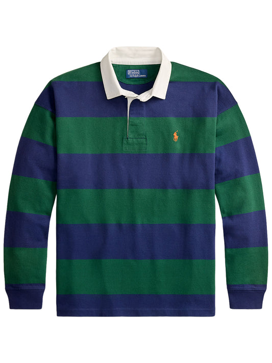 POLO RALPH LAUREN-BIG FIT STRIPED JERSEY RUGBY SHIRT-710B26240002 PRK GREEN/DRK CBLT