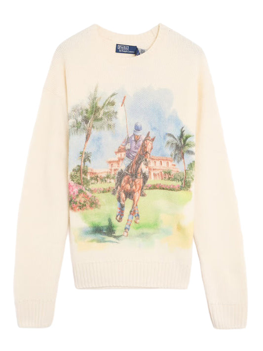 POLO RALPH LAUREN-CASHMERE GRAPHIC SWEATER-710B24337001 CREAM COMBO