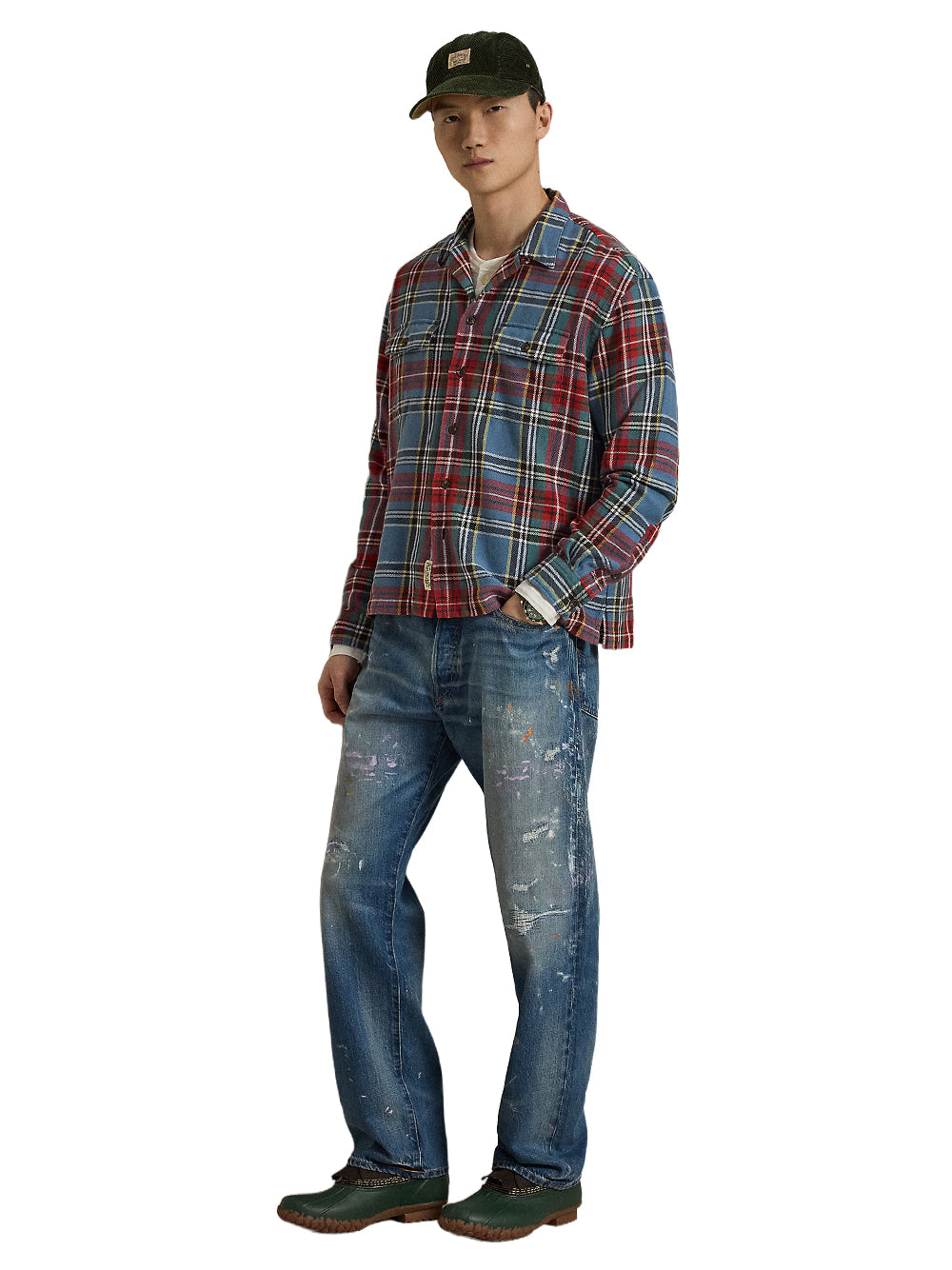 POLO RALPH LAUREN-CLASSIC FIT PLAID FLANNEL CAMP SHIRT-710B24184001 7387 BLUE RED MULTI
