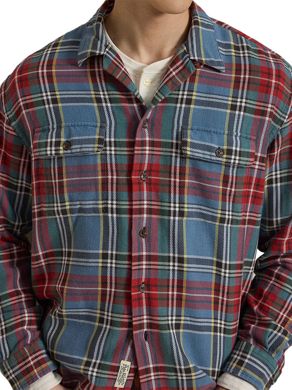POLO RALPH LAUREN-CLASSIC FIT PLAID FLANNEL CAMP SHIRT-710B24184001 7387 BLUE RED MULTI