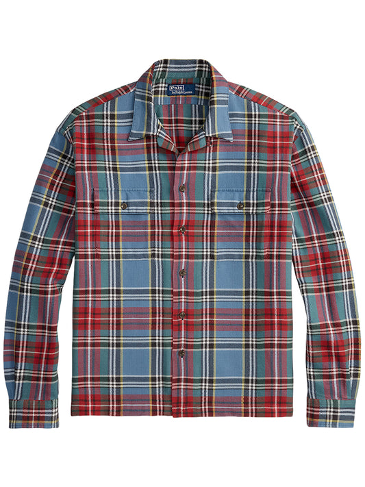 POLO RALPH LAUREN-CLASSIC FIT PLAID FLANNEL CAMP SHIRT-710B24184001 7387 BLUE RED MULTI