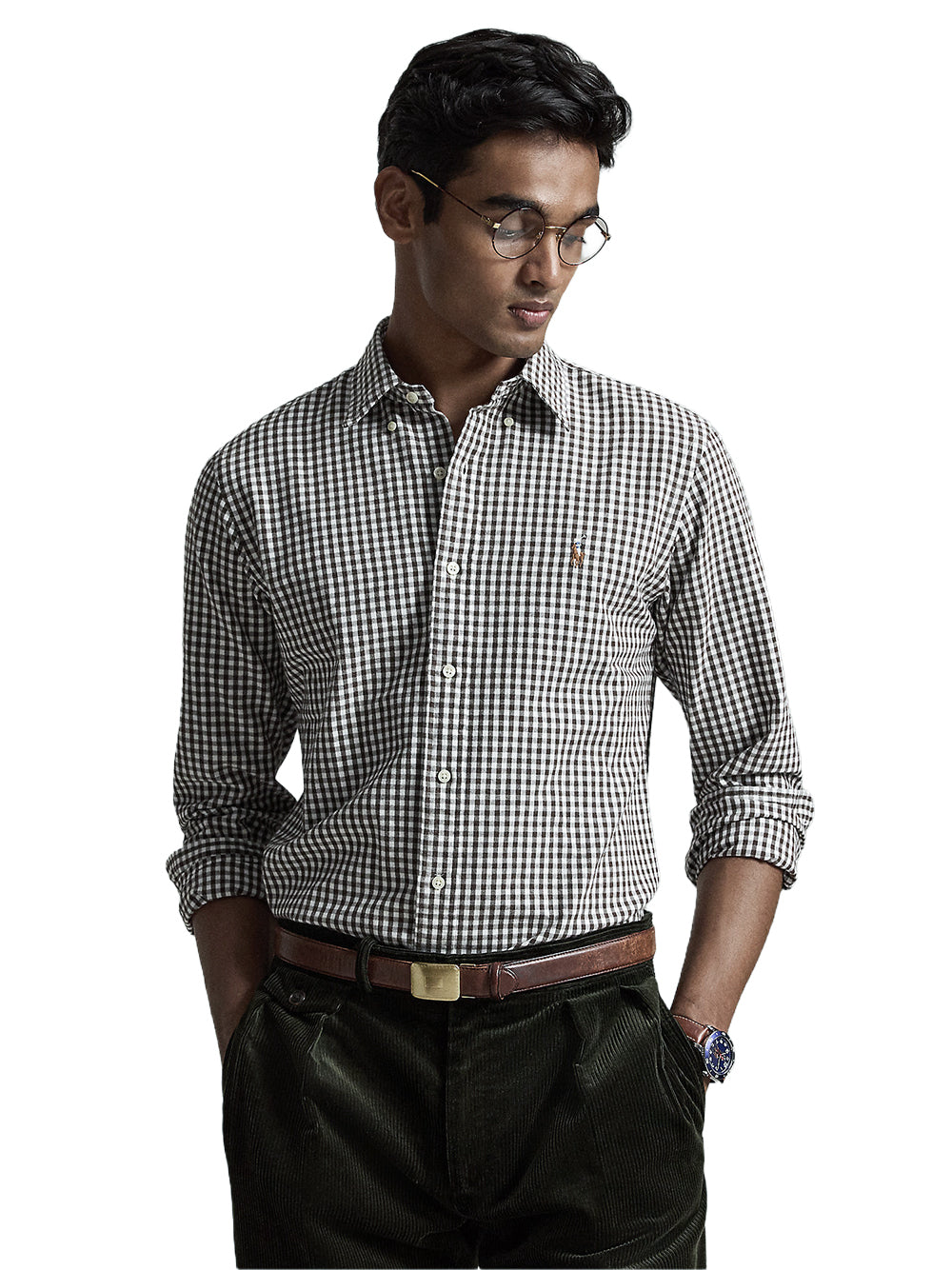 POLO RALPH LAUREN-CLASSIC OXFORD WOVEN SHIRT-710B30243002 WHITE/BROWN