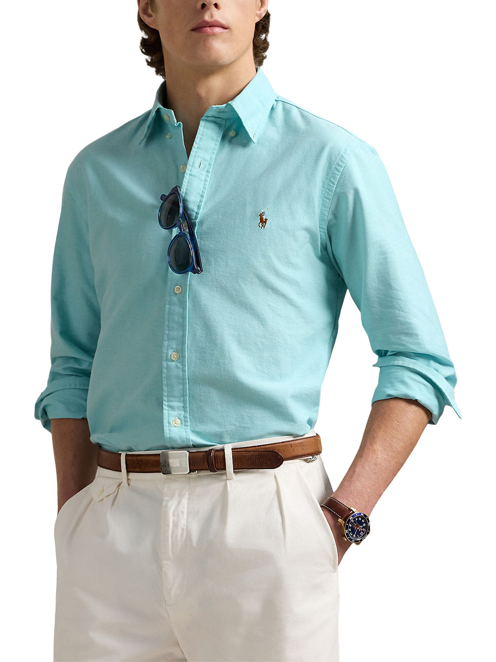 POLO RALPH LAUREN-CUSTOM FIT OXFORD SHIRT-710805562010 AEGEAN BLUE