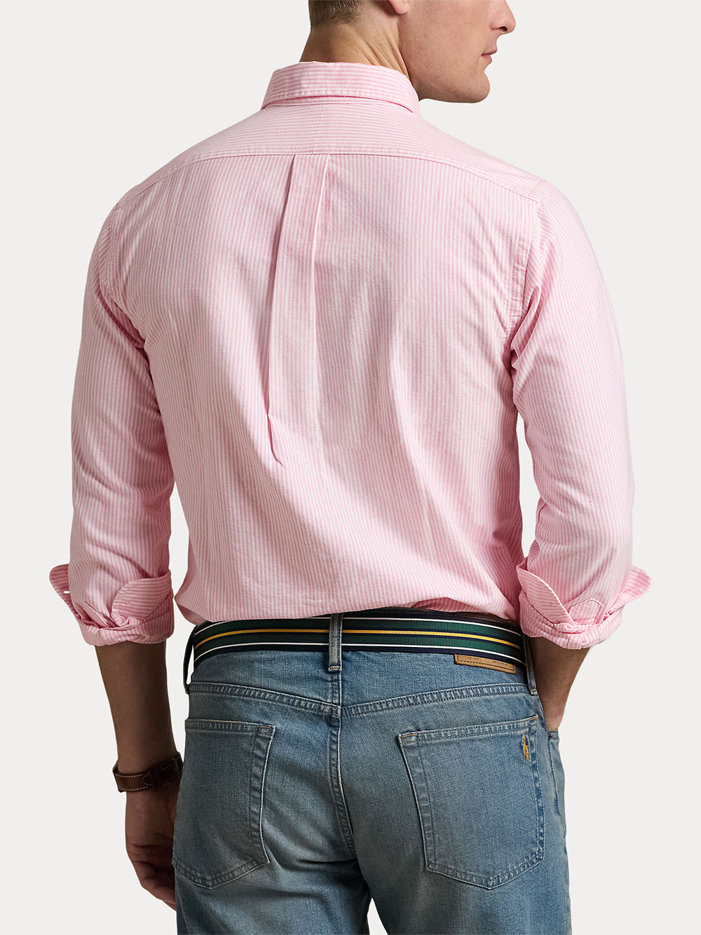 POLO RALPH LAUREN-CUSTOM FIT STRIPED OXFORD SHIRT-710953704001 NEW ROSE/WHITE
