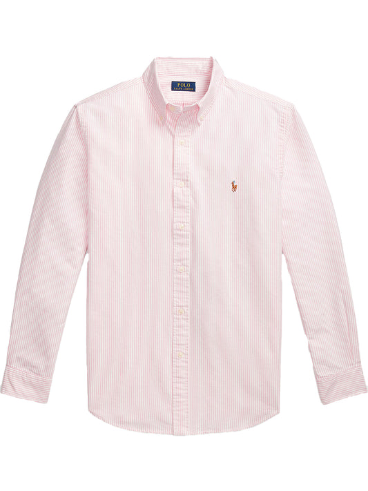 POLO RALPH LAUREN-CUSTOM FIT STRIPED OXFORD SHIRT-710953704001 NEW ROSE/WHITE