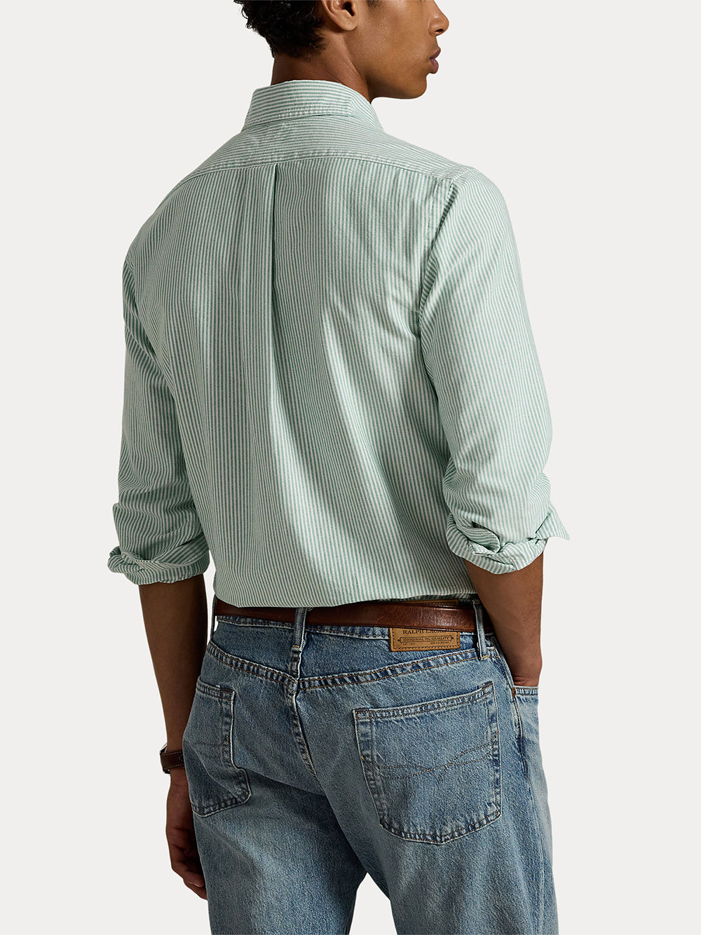 POLO RALPH LAUREN-CUSTOM FIT STRIPED OXFORD SHIRT-710953704010 6636L HILLSIDE GREEN/WHITE