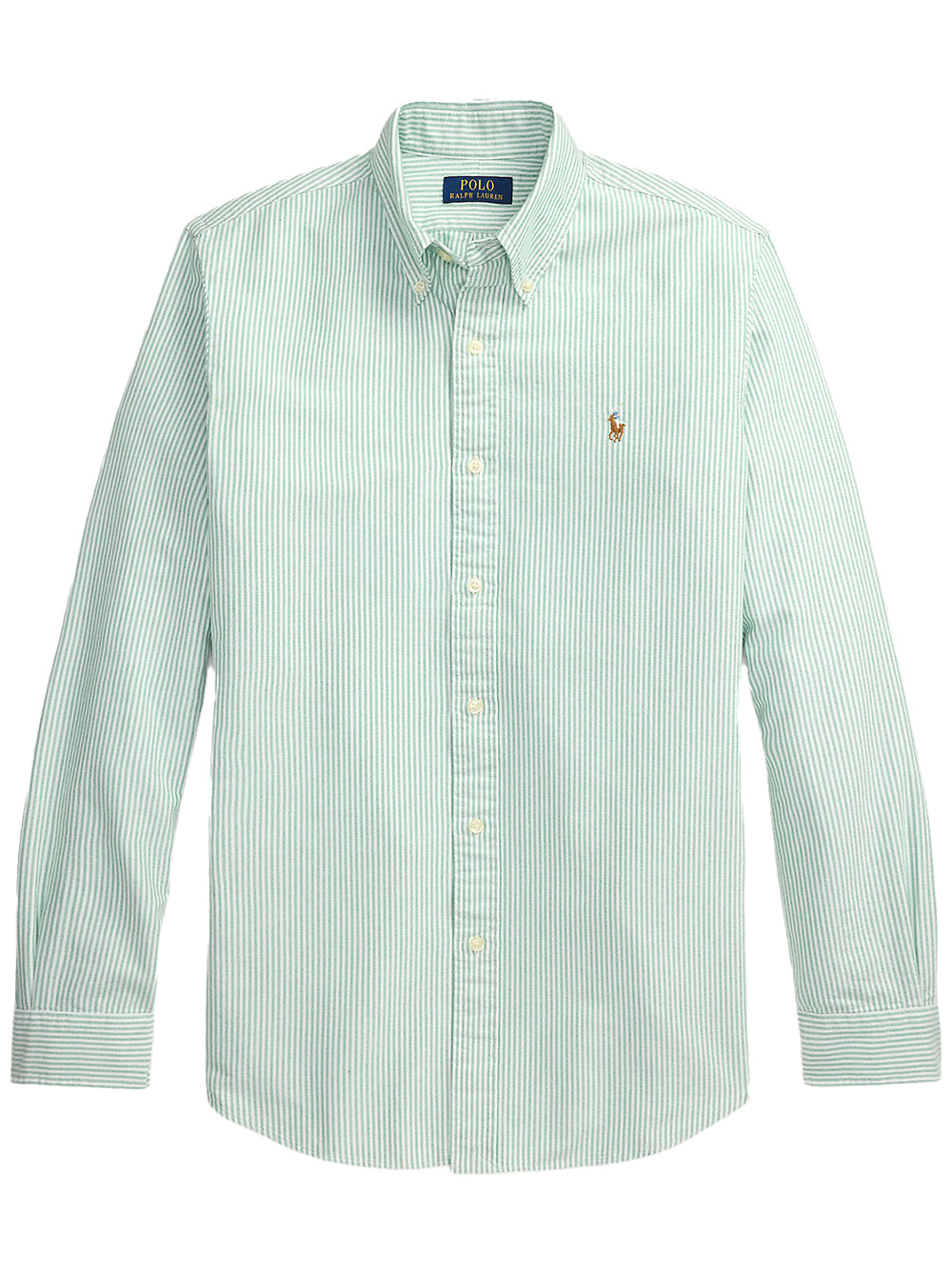 POLO RALPH LAUREN-CUSTOM FIT STRIPED OXFORD SHIRT-710953704010 6636L HILLSIDE GREEN/WHITE