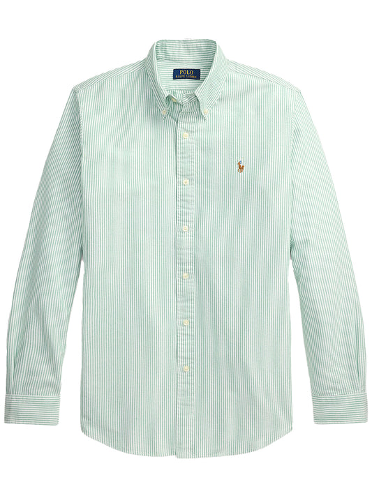POLO RALPH LAUREN-CUSTOM FIT STRIPED OXFORD SHIRT-710953704010 6636L HILLSIDE GREEN/WHITE