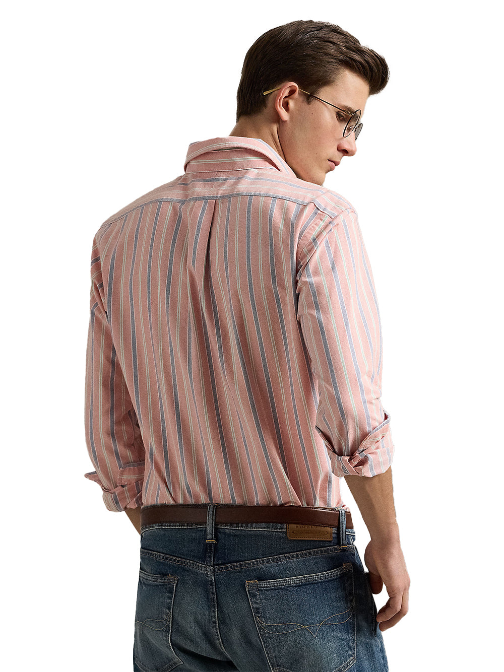 POLO RALPH LAUREN-CUSTOM FIT STRIPED OXFORD SHIRT-710P00630004 6882C ORANGE ROYAL MULTI