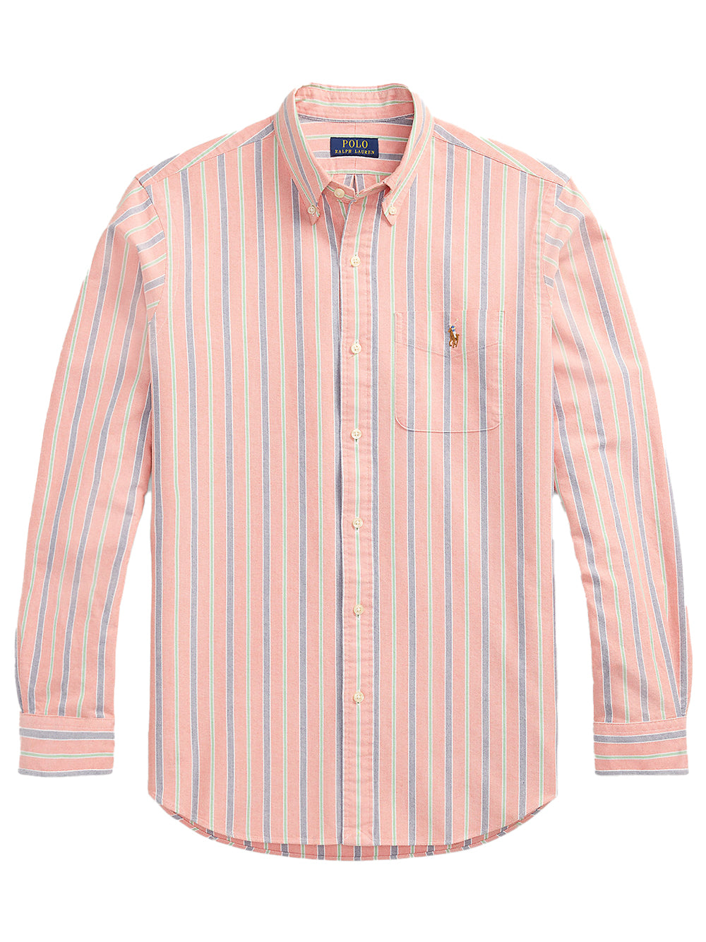POLO RALPH LAUREN-CUSTOM FIT STRIPED OXFORD SHIRT-710P00630004 6882C ORANGE ROYAL MULTI