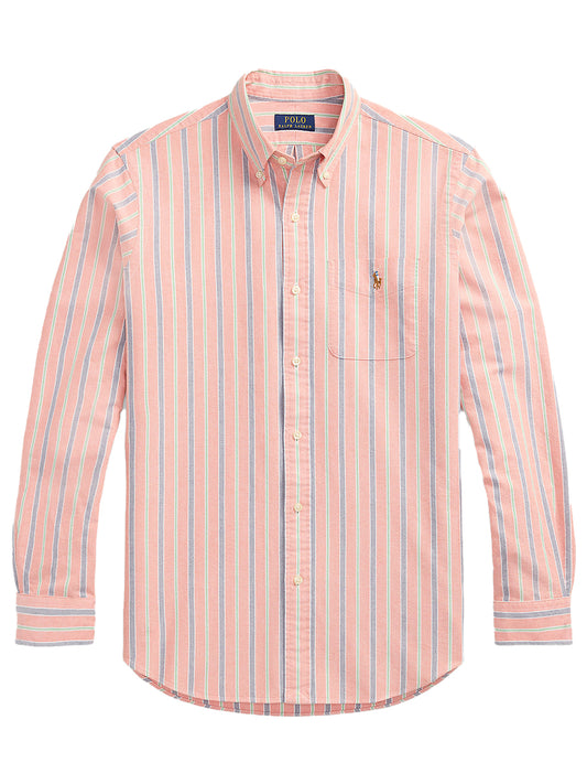 POLO RALPH LAUREN-CUSTOM FIT STRIPED OXFORD SHIRT-710P00630004 6882C ORANGE ROYAL MULTI