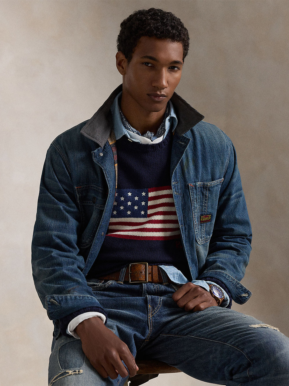 POLO RALPH LAUREN-LONG SLEEVE FLAG PULLOVER-710718281006 HUNTER NAVY