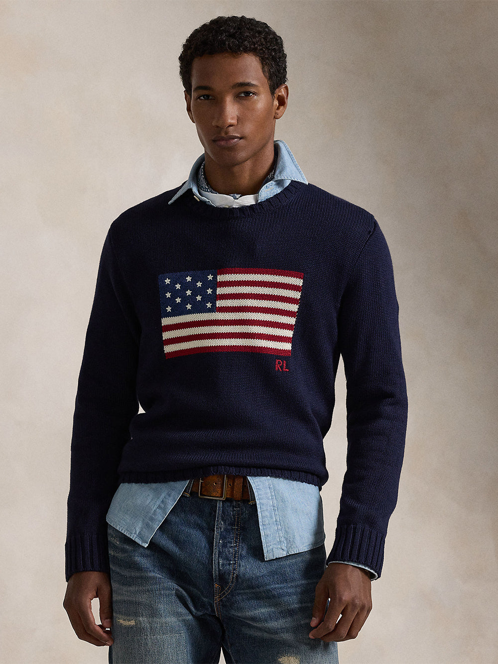POLO RALPH LAUREN-LONG SLEEVE FLAG PULLOVER-710718281006 HUNTER NAVY