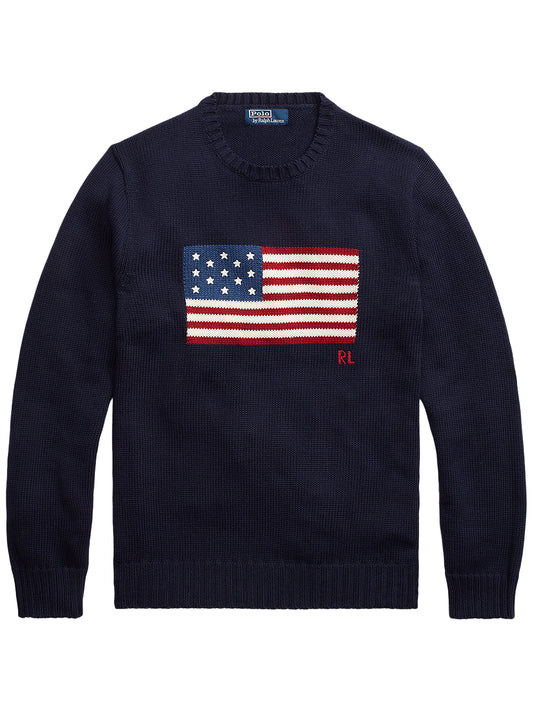 POLO RALPH LAUREN-LONG SLEEVE FLAG PULLOVER-710718281006 HUNTER NAVY