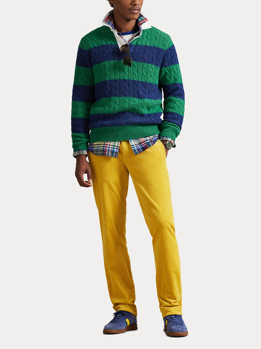 POLO RALPH LAUREN-LONG SLEEVE RUGBY PULLOVER-710979096001 GREEN NAVY COMBO