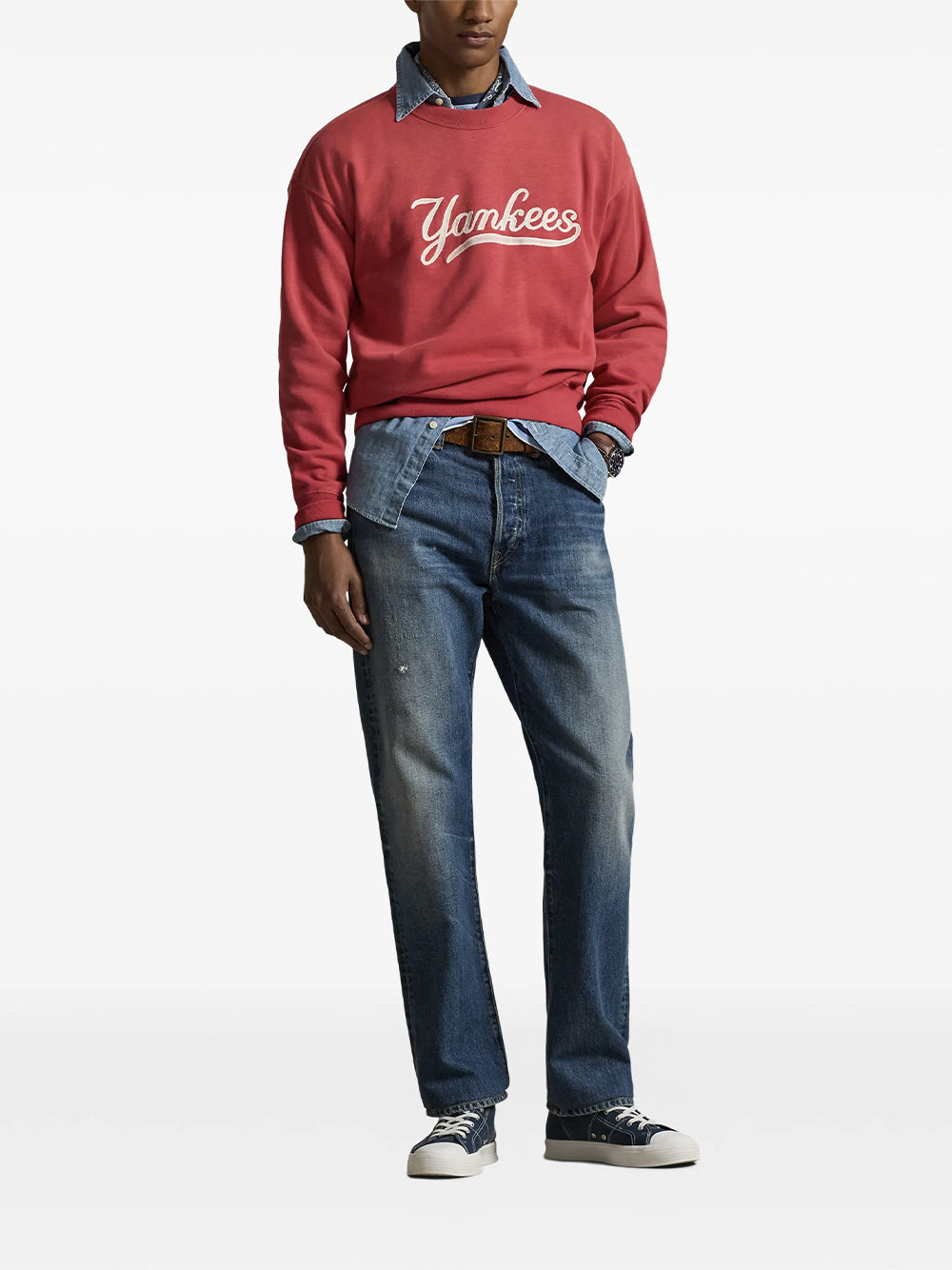 POLO RALPH LAUREN-NY YANKEES KNIT SWEATSHIRT-710B14459001 SUNRISE RED