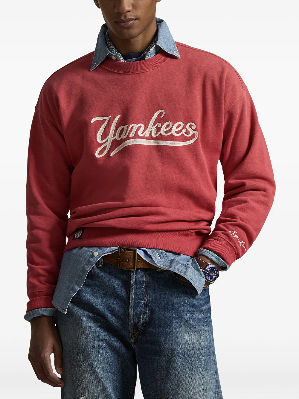 POLO RALPH LAUREN-NY YANKEES KNIT SWEATSHIRT-710B14459001 SUNRISE RED
