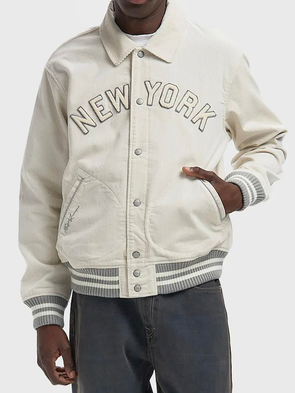 POLO RALPH LAUREN-NY YANKEES LINED BOMBER-710982817001 CORDUROY ANTIQUE CREAM