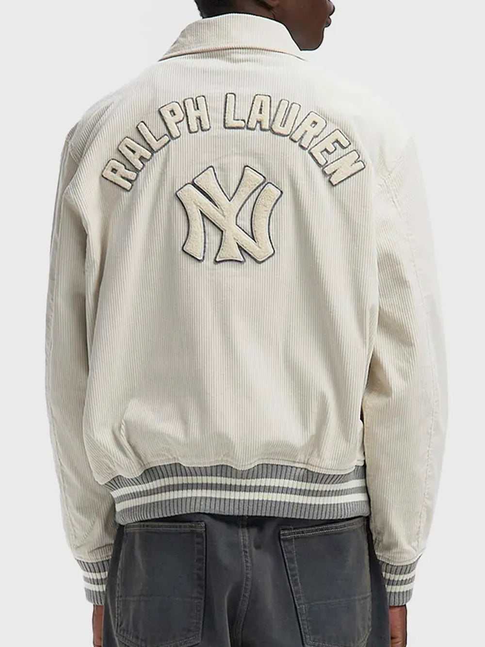 POLO RALPH LAUREN-NY YANKEES LINED BOMBER-710982817001 CORDUROY ANTIQUE CREAM