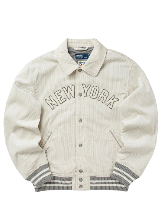 POLO RALPH LAUREN-NY YANKEES LINED BOMBER-710982817001 CORDUROY ANTIQUE CREAM