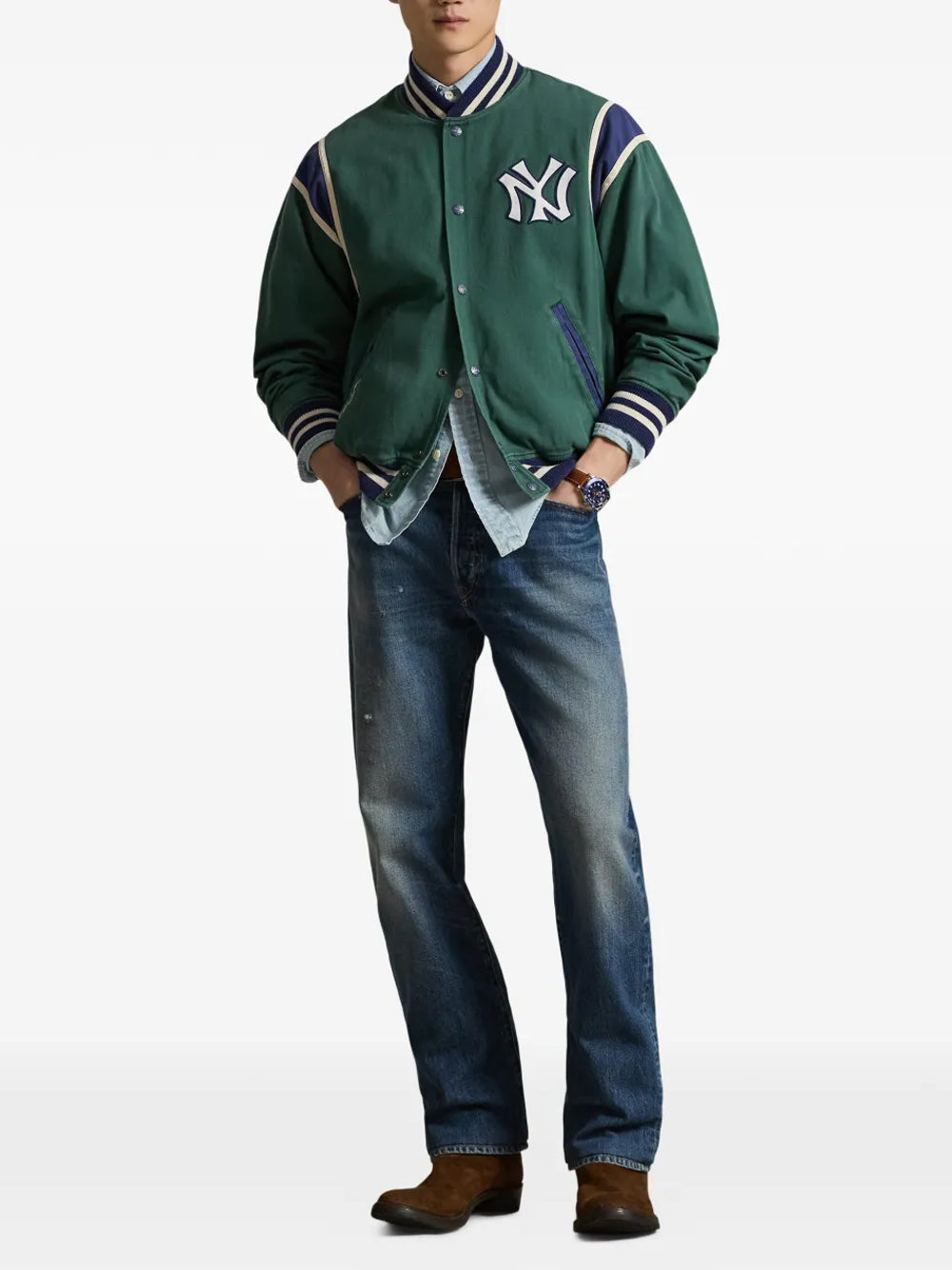 POLO RALPH LAUREN-NY YANKEES WOVEN BOMBER JACKET-710B14476001 WASHED FOREST