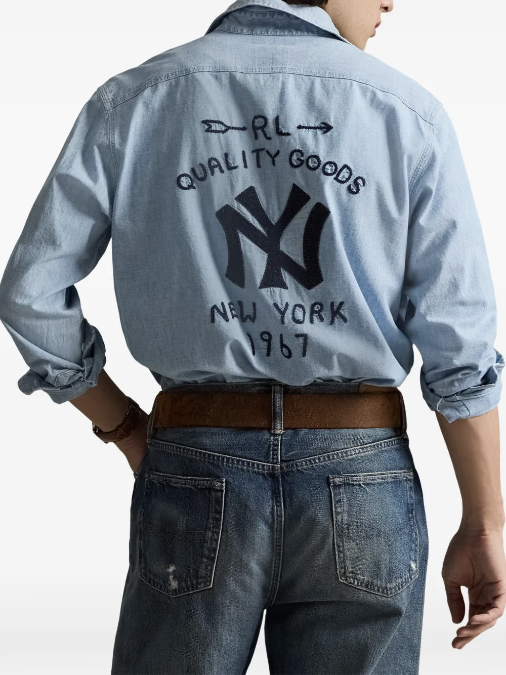 POLO RALPH LAUREN-NY YANKEES WOVEN SPORT SHIRT-710B14465001 7234 LT INDIGO