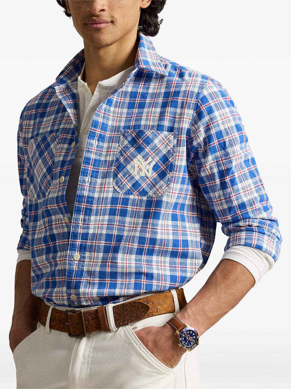 POLO RALPH LAUREN-NY YANKEES WOVEN SPORT SHIRT-710B14480001 BLUE RED MUTLI