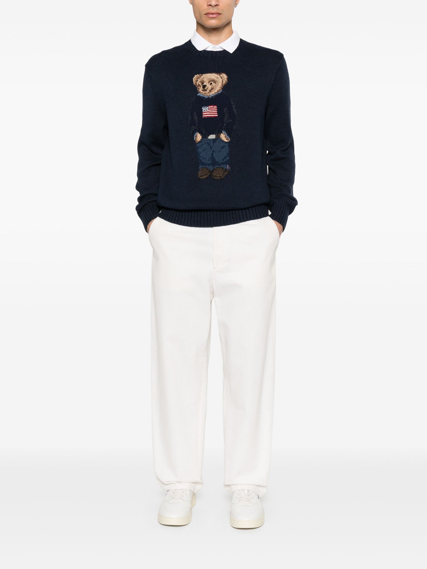 POLO RALPH LAUREN-POLO BEAR COTTON-LINEN SWEATER-710946137001 BEAR NAVY