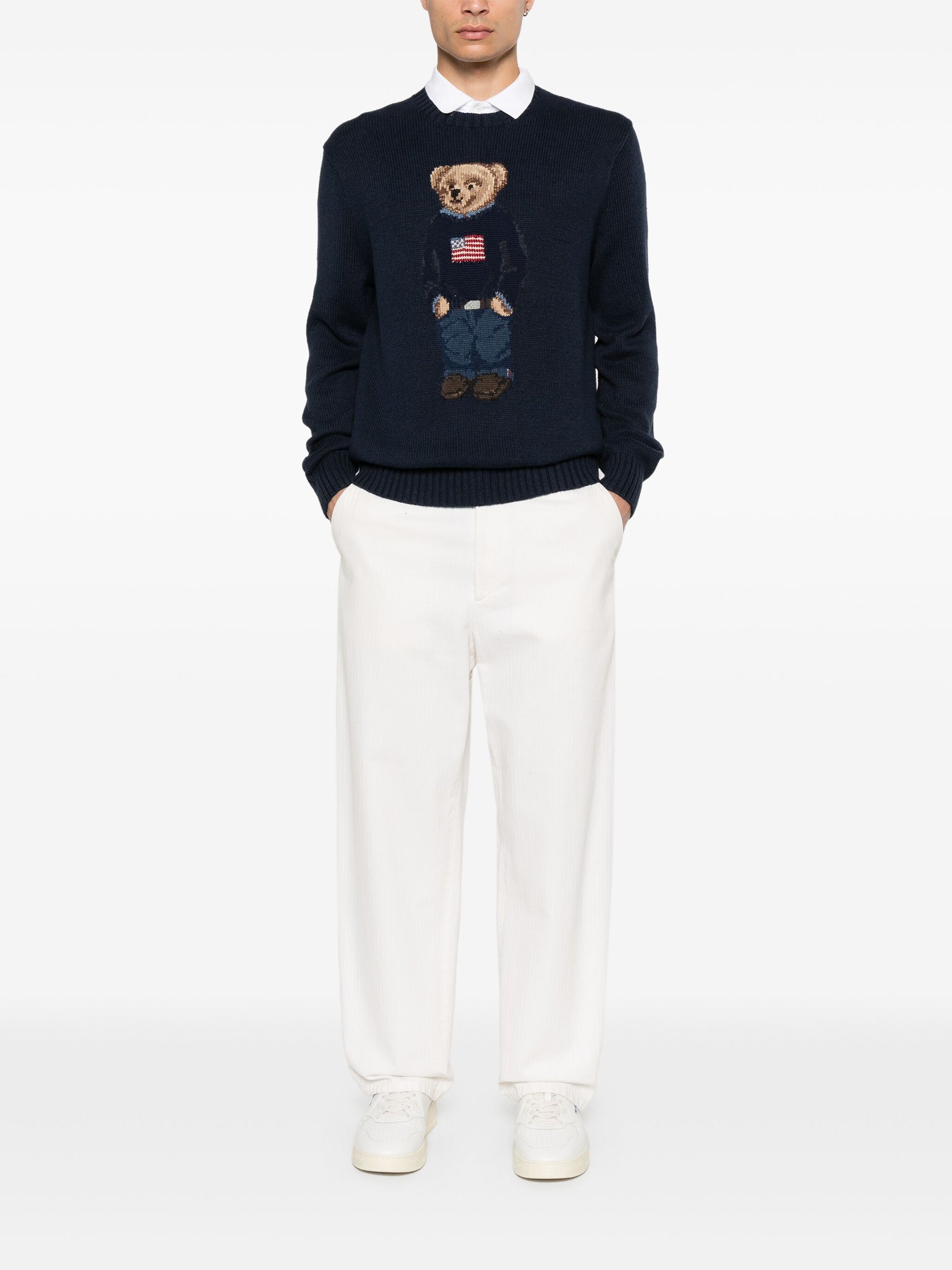 POLO RALPH LAUREN-POLO BEAR COTTON-LINEN SWEATER-710946137001 BEAR NAVY
