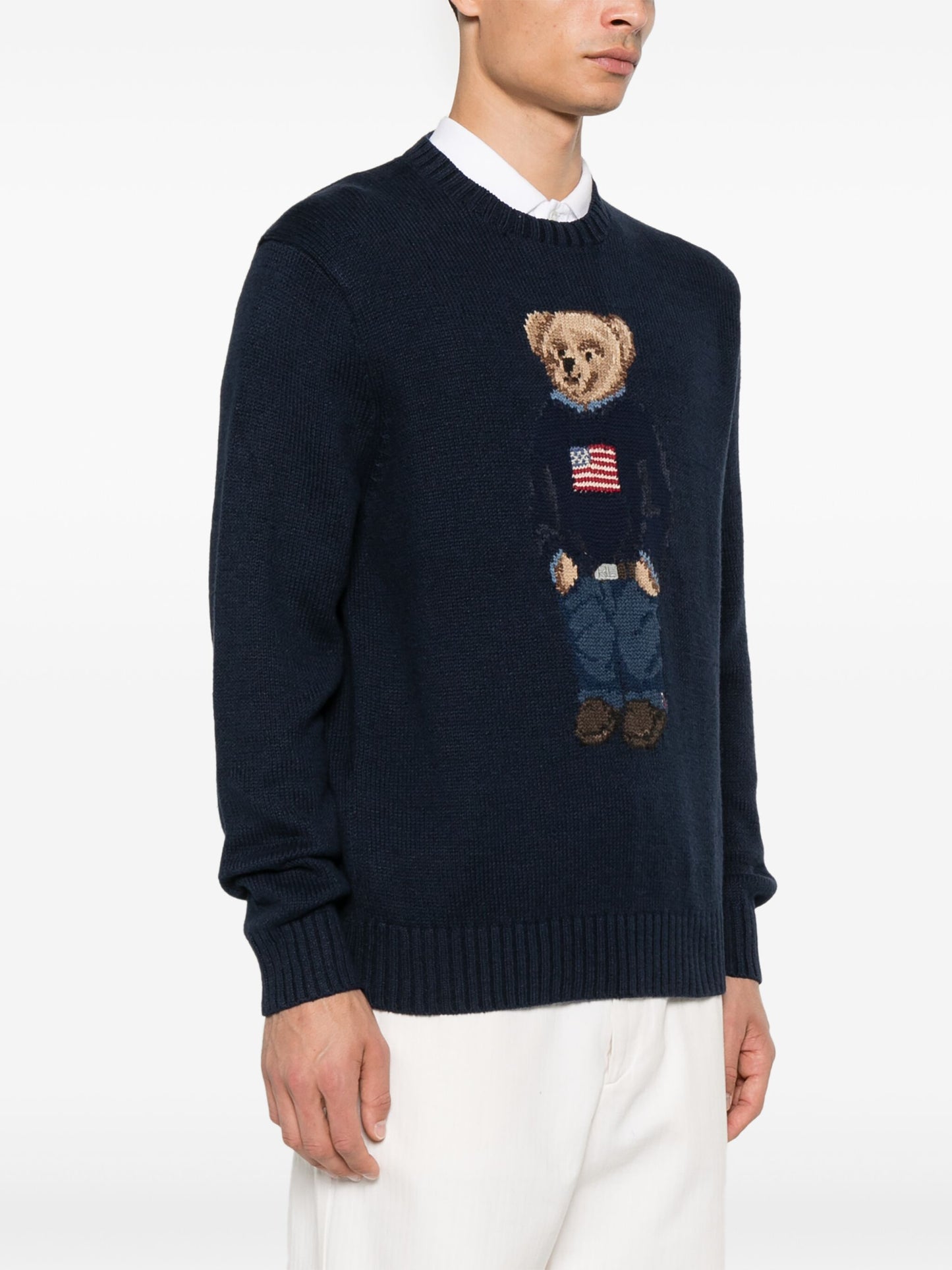 POLO RALPH LAUREN-POLO BEAR COTTON-LINEN SWEATER-710946137001 BEAR NAVY