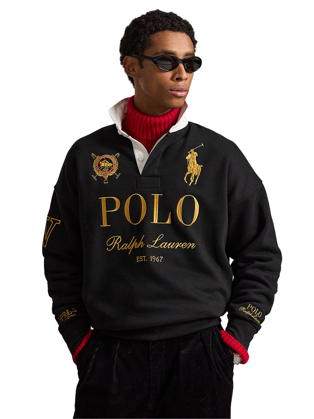 POLO RALPH LAUREN-RELAXED FIT BIG PONY RUGBY SWEATSHIRT-710B28609001 POLO BLACK