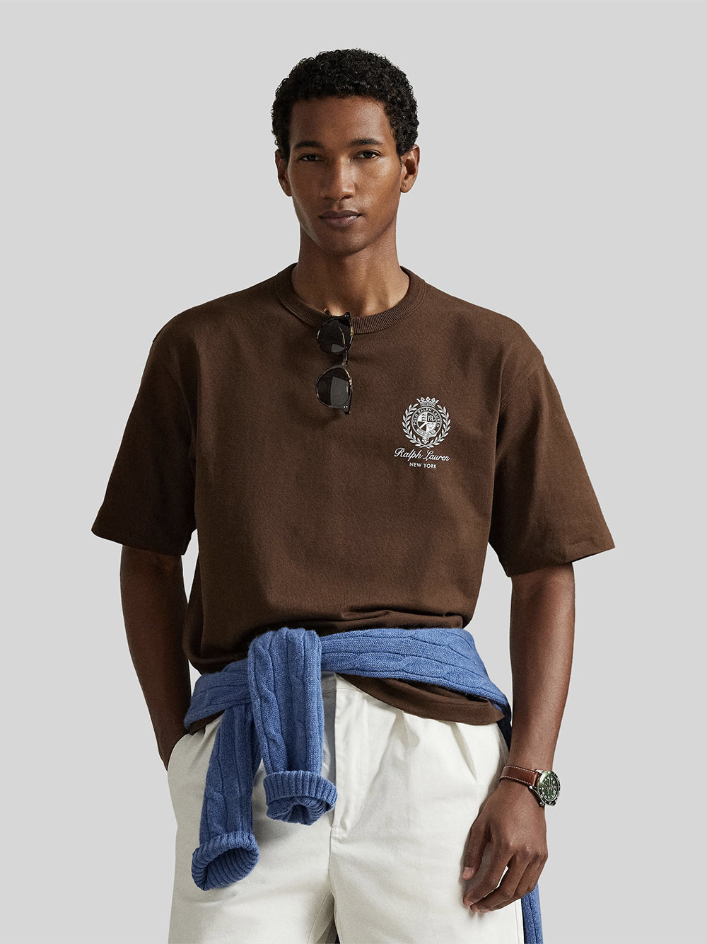 POLO RALPH LAUREN-RELAXED FIT JERSEY GRAPHIC T-SHIRT-710A13265004 BRANCH BROWN