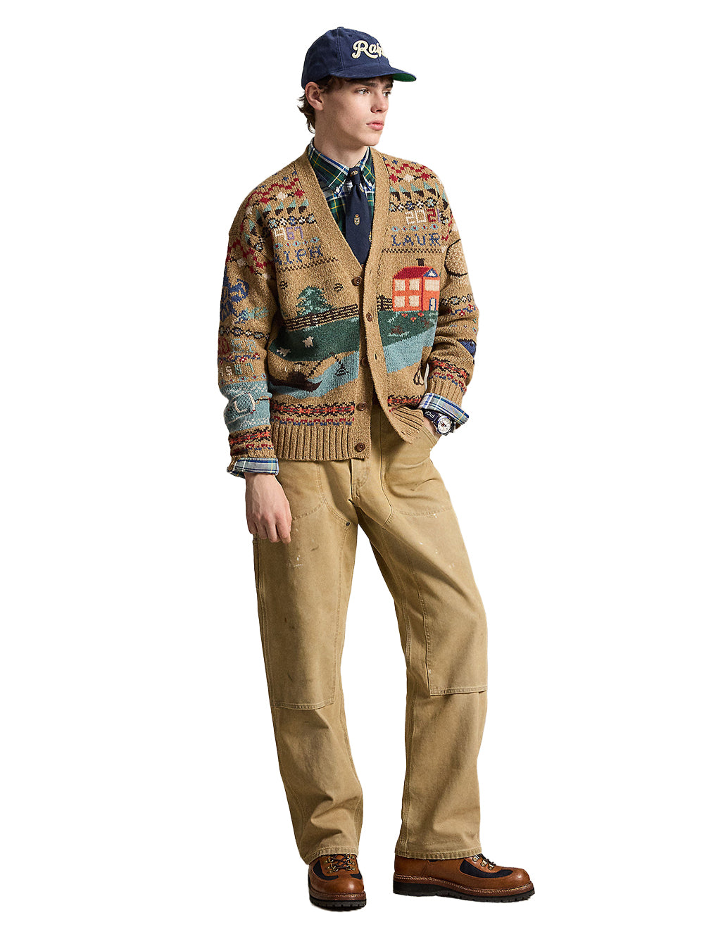 POLO RALPH LAUREN-RELAXED FIT SCENIC WOOL CARDIGAN-710B23902001 TAN MULTI