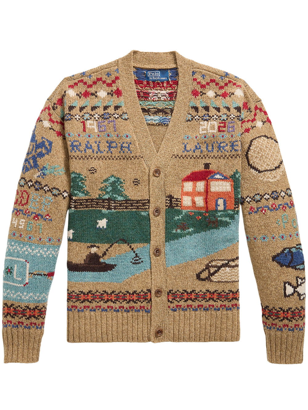 POLO RALPH LAUREN-RELAXED FIT SCENIC WOOL CARDIGAN-710B23902001 TAN MULTI