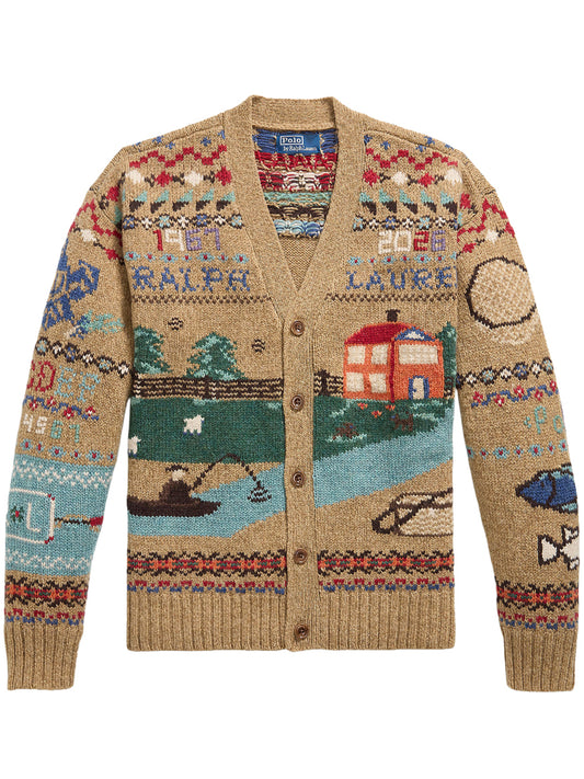 POLO RALPH LAUREN-RELAXED FIT SCENIC WOOL CARDIGAN-710B23902001 TAN MULTI