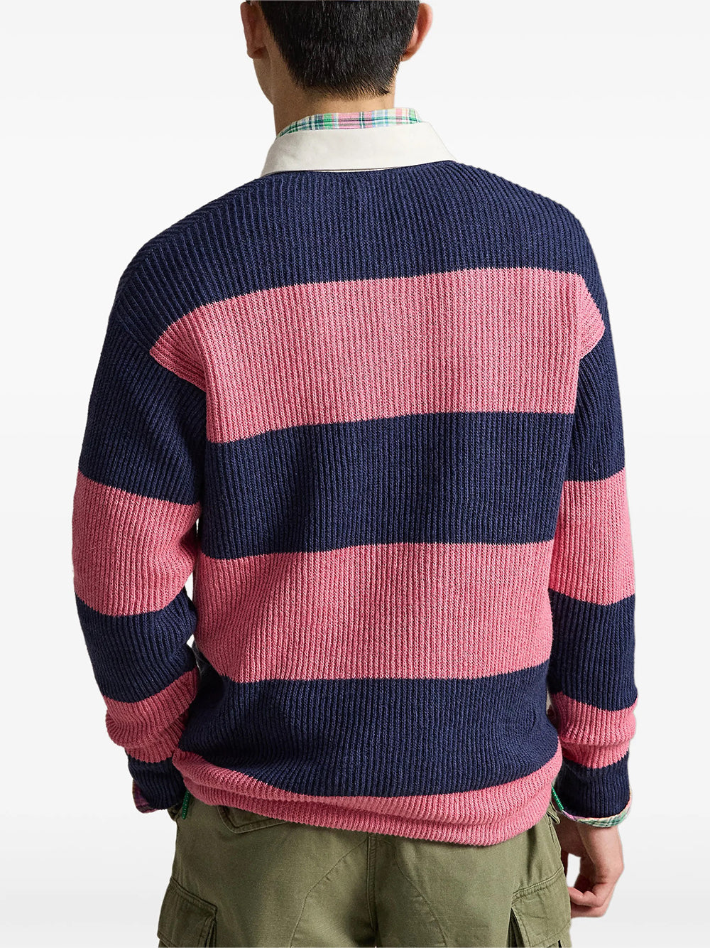 POLO RALPH LAUREN-STRIPED LINEN-COTTON RUGBY SWEATER-710A12810001 NAVY PINK COMBO
