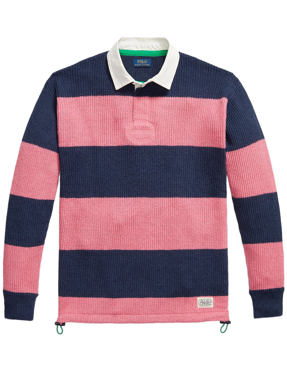 POLO RALPH LAUREN-STRIPED LINEN-COTTON RUGBY SWEATER-710A12810001 NAVY PINK COMBO