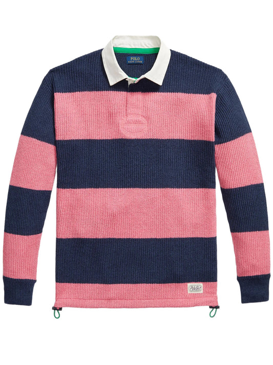 POLO RALPH LAUREN-STRIPED LINEN-COTTON RUGBY SWEATER-710A12810001 NAVY PINK COMBO