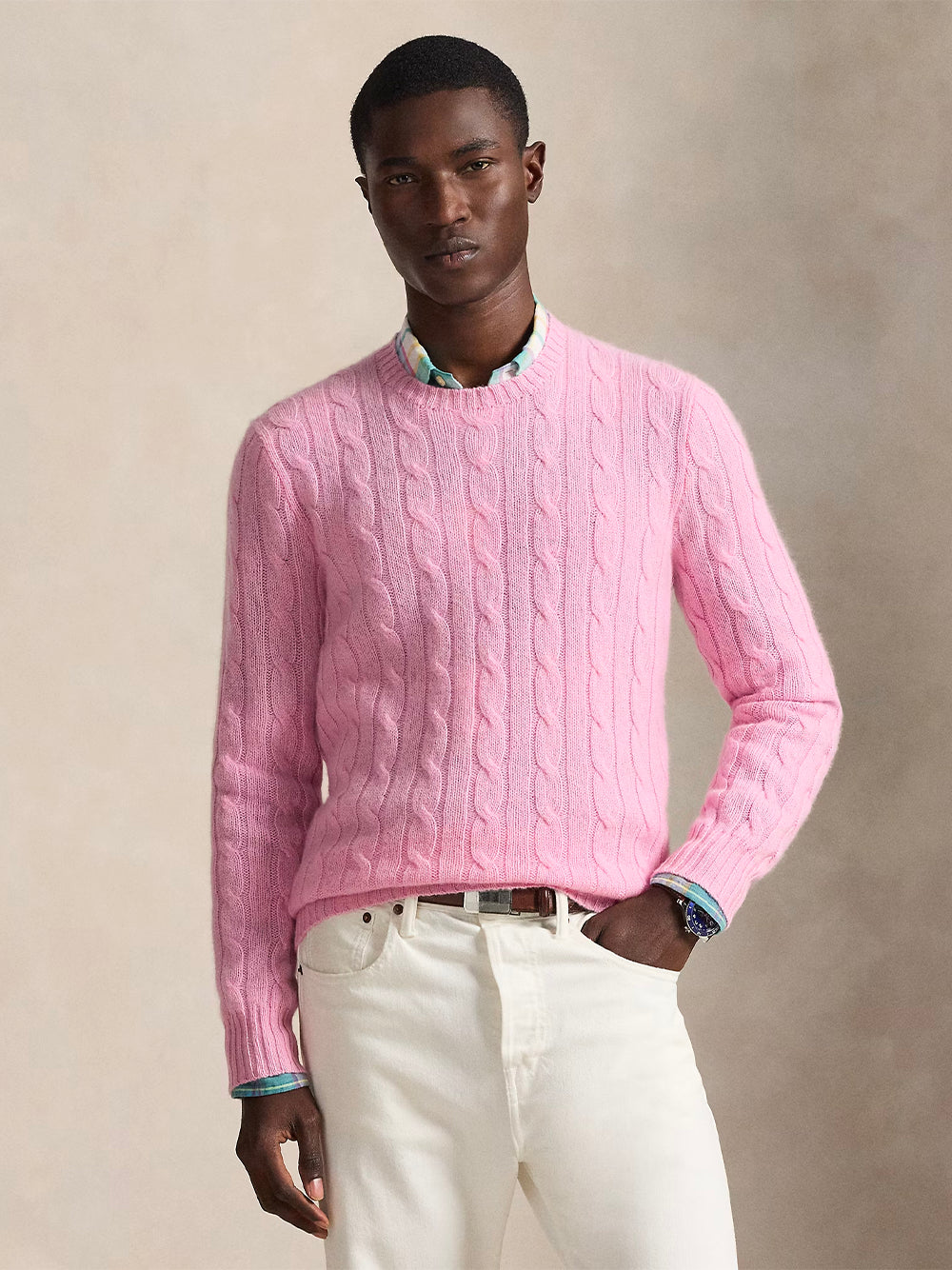 POLO RALPH LAUREN-THE ICONIC CABLE-KNIT CASHMERE SWEATER-710876728001 DUSTY CARMEL PINK