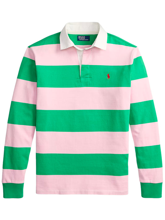 POLO RALPH LAUREN-THE ICONIC RUGBY SHIRT-710A13051003 GARDEN PINK/SUMMER EMERALD