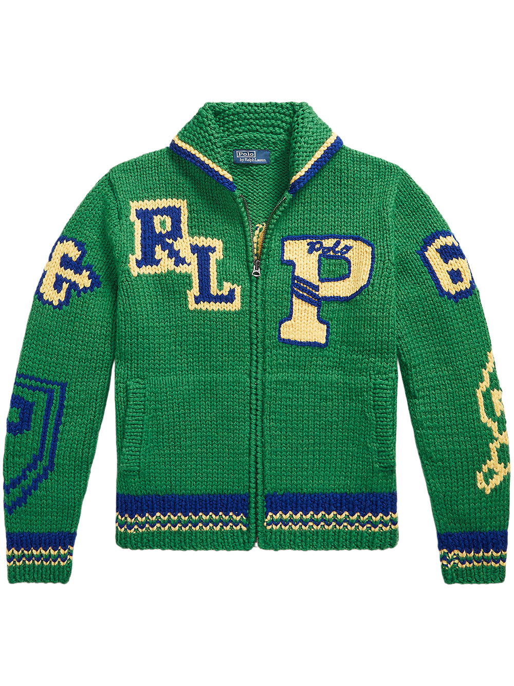 POLO RALPH LAUREN-VARSITY-INSPIRED WOOL FULL-ZIP SWEATER-710B23904001 GREEN COMBO