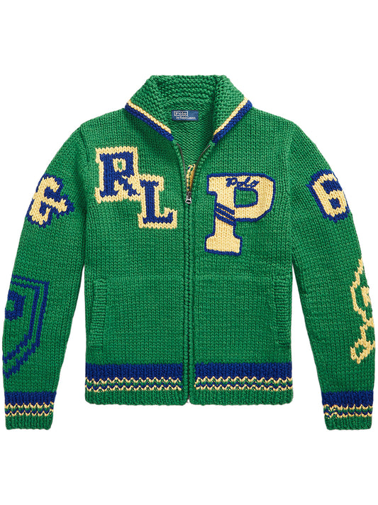POLO RALPH LAUREN-VARSITY-INSPIRED WOOL FULL-ZIP SWEATER-710B23904001 GREEN COMBO