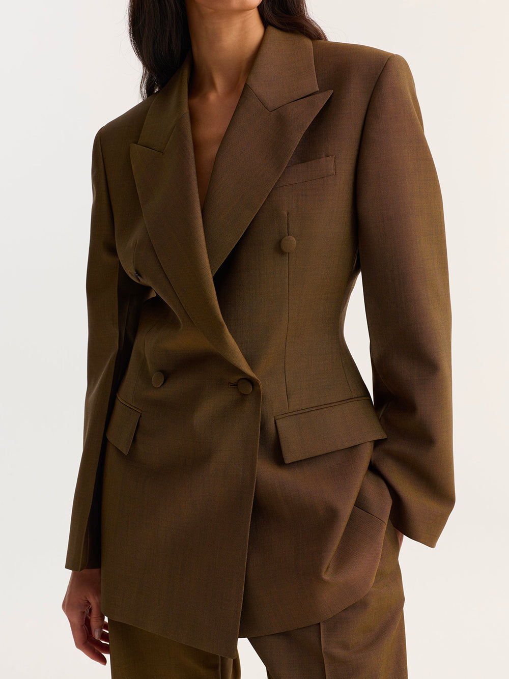 ROHE-DOUBLE BREASTED WAISTED BLAZER-41811048 701 GOLDEN BROWN