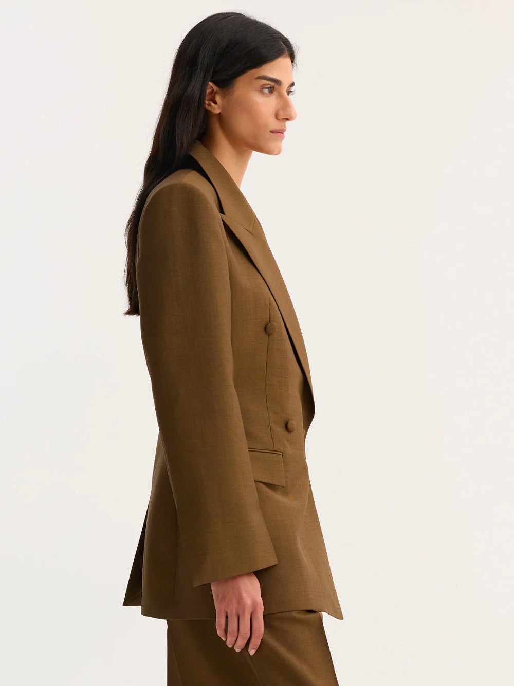 ROHE-DOUBLE BREASTED WAISTED BLAZER-41811048 701 GOLDEN BROWN