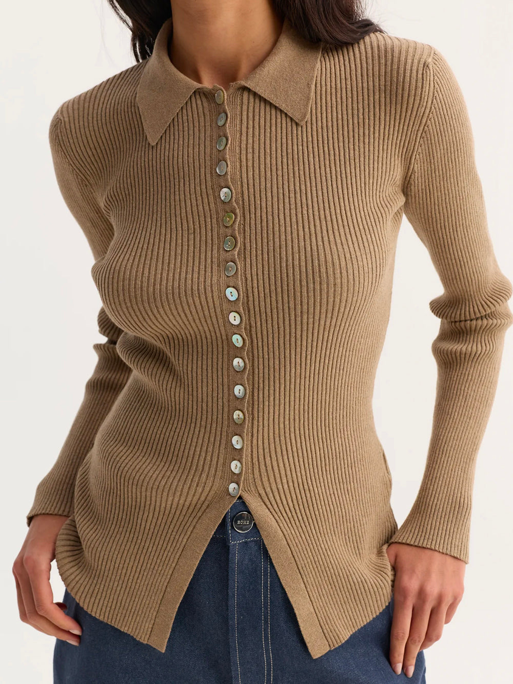 ROHE-ELONGATED RIB CARDIGAN-41823302 241 TAUPE MELANGE